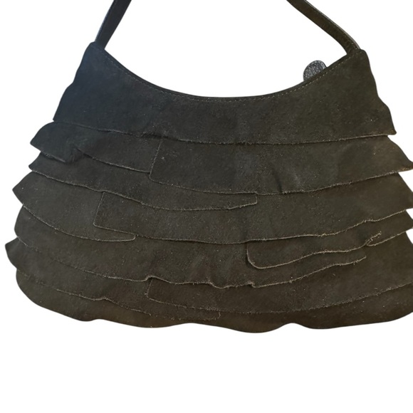 Cold Water Creek faux suede, ruffled shoulder bag, black - Picture 2 of 6